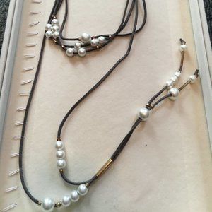 Stylish Double Leather Necklace With Pearls